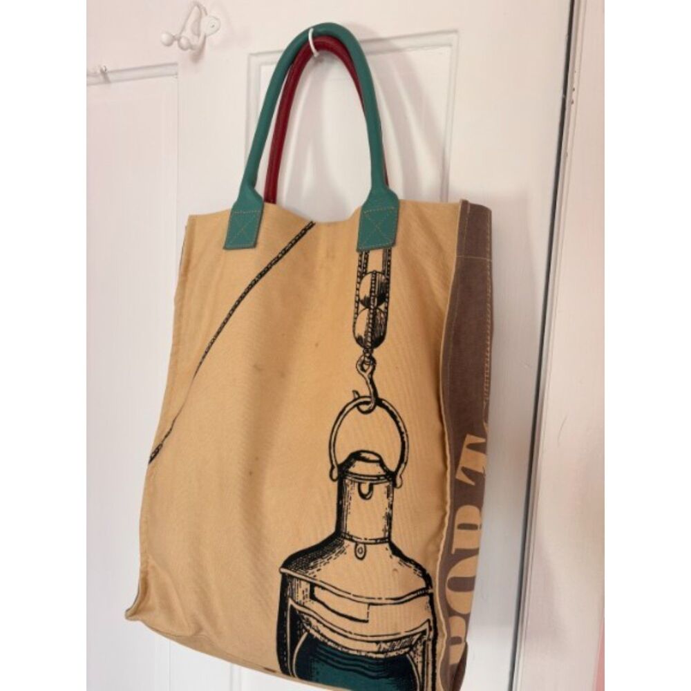 Nautical Canvas Tote Bag with Leather Handles AM Brand Starboard Port